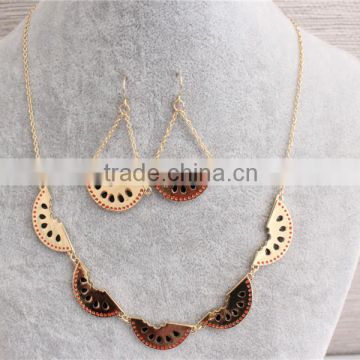 Fashion gold necklace with earrings wholesale, charms 18K gold plated jewelry sets