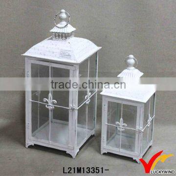 white s/2 handcrafted iron metal distressed small handmade lantern