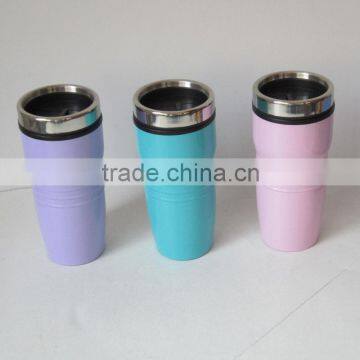 Double wall customed plastic travel mug with customized paint coating