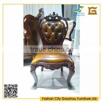 Antique style wood carved leather dining room chair home furniture dining chair with tufted back