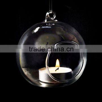 wholesale hanging ball shape crystal glass candle holder for decoration