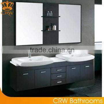 CRW black custom bathroom double sink vanity wall mounted designs wood double vanity cabinets with modern bathroom vanity mirror