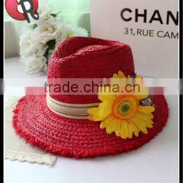 high quality raffia straw fedora beach hat cap