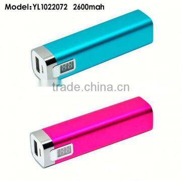 hot selling mini blue & pink lipstick power bank 2600mah with LCD screen