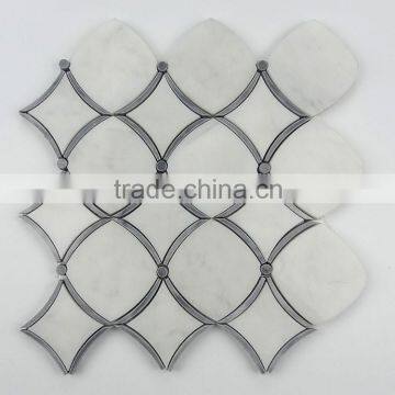 China made white carrara water jet mosaic tile marble