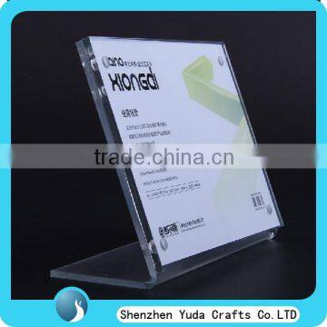 slant L shape acrylic table sign holder with magnetic high clear plexiglass table menu holder