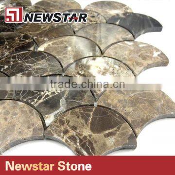 Wooden White Polished Large Fan Shape Fish Scale Marble Tile Mosaics photo-5