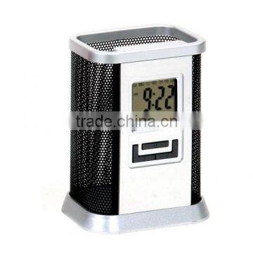 Popular digial plastic table clock with pen holder