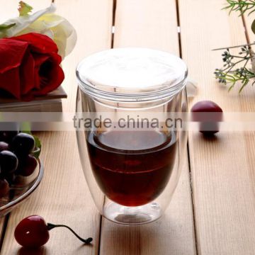 Double wall design glass cup with cover