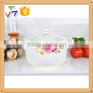 8"Porcelain Pot Suitable for Microwave With Glass Lid