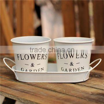 Small Metal Flower Pot, Garden Metal Pot Set With Tray for Garden/home photo-2