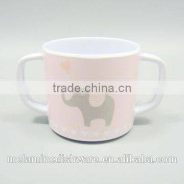 Pink wholesale hot selling kid children drinking mug/melamine kids cup with two handle