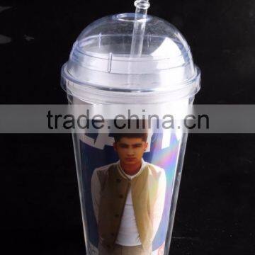 16 Oz Plastic Clear Dome Lid Double Wall Tumbler With Straw photo-4