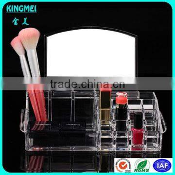 Transparent color acrylic cosmetic store display stand make up rack with mirrors