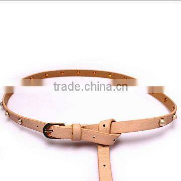 Fashion Pearls Decorated Pin Buckle Sex Girl Thin PU Waist Belt photo-4