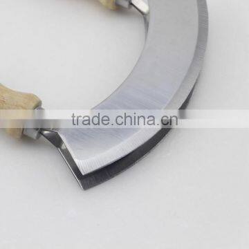 Wooden Handle Stainless Steel Double Blade Cheese Cutter Mincing Knife Mezzaluna Chopper photo-3