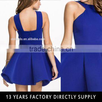 A SOS Sexy Royal Blue High Neck Low Back Big Flare Sleeveless Prom Skater Dress