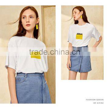 OEM Plain White Woman Fashion Design Custom Printing 100% Cotton Soft Loose Womens t Shirt photo-4