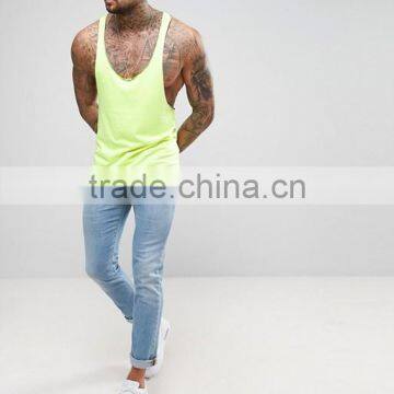 Best Price New Design Summer Cool Custom Hi Vis Yellow Color Gym Wear Comfortable 100% Cotton Fashion Men's Sport Tank Vest photo-4
