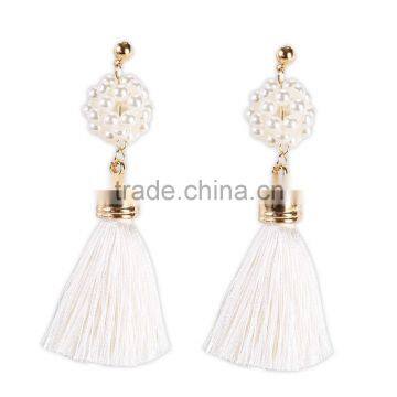 Bohemian jewelry white imitation pearls tassel charms earrings for women