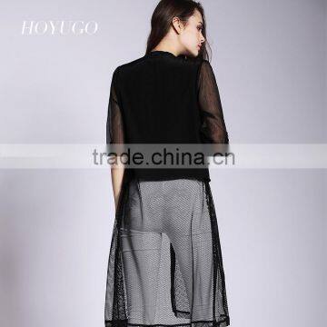 HOYUGO 2015 Spring New Middle Long Fashion Real Silk Transparency Coat photo-2
