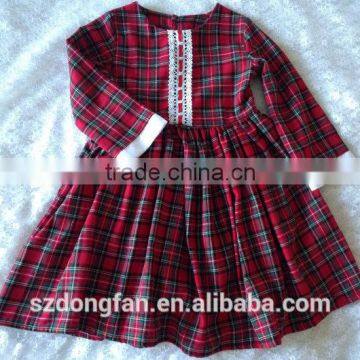 Baby Girls Winter Long Sleeve Vintage Plaid Christmas Lace Dress Red Classic Dress photo-2