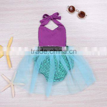 S60669B Newborn Kid Clothes Cotton Baby Girl Mermaid Romper Infant Jumpsuit photo-3