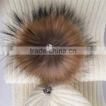 Myfur Pure White Color 30% Wool 70% Acrylic Knitted Raccoon Fur Bobble Knit Scarf photo-2