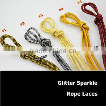 Custom Novelty Round Metallic Gold Bling Rainbow Glitter Shoelace~Fully Gloden Sneakers Laces~Retail Packaging~Amazon Supplier