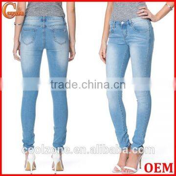 Wholesale mid rise jeans skinny-leg cut cotton jeans women