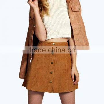 A Line Button up Corduroy Short Mini Skater Skirts for Women