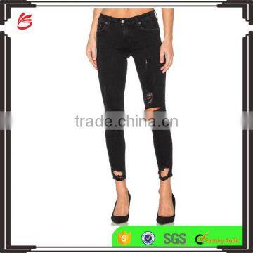 Best slim fit black denim ladies ripped jeans for women hot sale women jeans