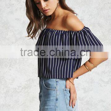 Hot Sale Fashion Short Sleeve Summer Casual off Shoulder Striped Sexy Women Blouse photo-2