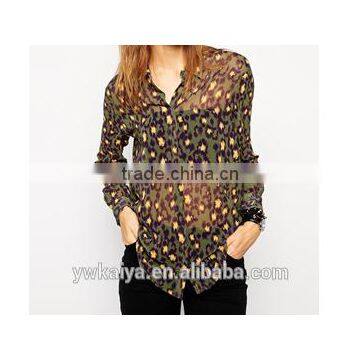 slim fit leopard style sexy chiffin women blouse wholesale