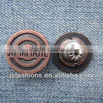 New arrivals fashion customized alloy shank jeans button for denim clothes