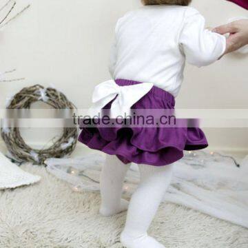 The newest design for baby girl ruffle raglan elastic tutu divided skirt with big bowknot plain color adorable pants