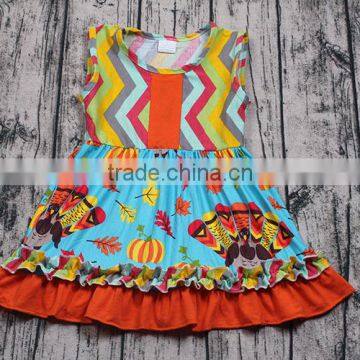 Fashion Popular Style Wholesale Thanksgiving Day Boutique Dresses for Baby Girls Turkey Print Smocked Design Dress Party Skirts photo-2