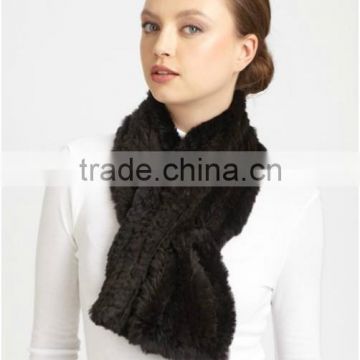 YR501 90*15cm Fashionable Thick Knit Rabbit Fur Scarf Women