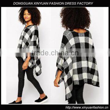 Kimono Style Plaid Asymmetric Cute Ponchos