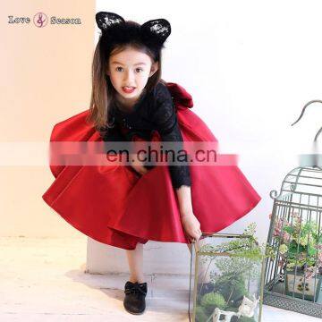 XXLF157 2 piece black long sleeve red dresses lace princess girl party wear western party wear dresses