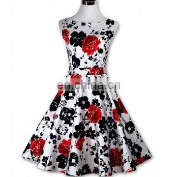 Vintage styles floral printed woman cocktail dress sleeveless design