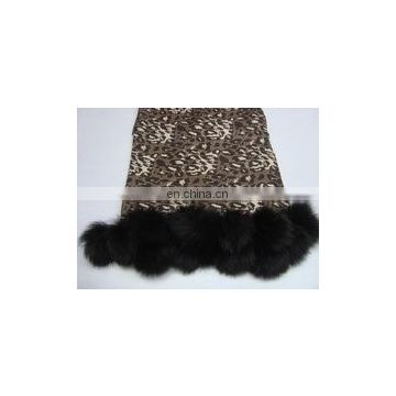 Silk Pashmina wool Animal prints pashmina shawls with fur ball