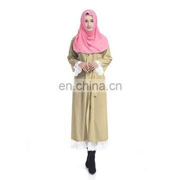 Women Muslim Robe Four Rounds Of Lace Splicing Dress With Belt