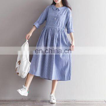 OEM Wholesale Maxi Dresses Plus Size Long Sleeve Linen Striped Dresses