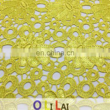 OLF0177 shiny poly with 3.5MM sequin clip cord embroidery lace fabric