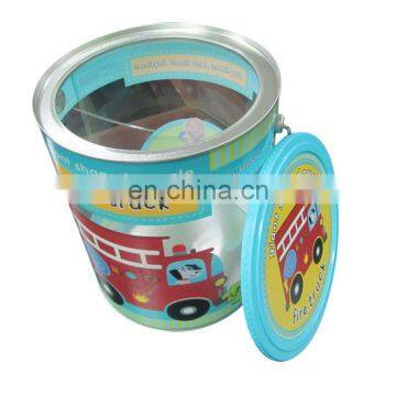 round PVC tin with metal handle