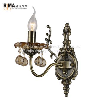 RM2249 classic Glass Candle Shape Retro antique brass Iron Crystal Wall Light fixture