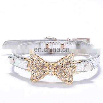 High-grade PU Collar Rhinestone Bow Pet Collar photo-4