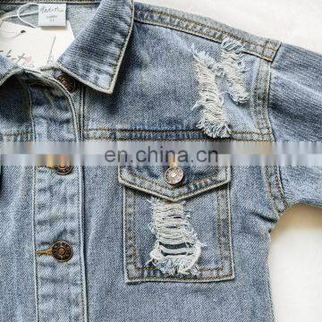 Spring and Summer Light Blue Ripped Denim Jacket Children's Loose bf Wind Girls Distressed Denim Jacket photo-4