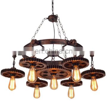 Retro Gearwheel Lights Industrial Iron Chandelier For Coffee Bar